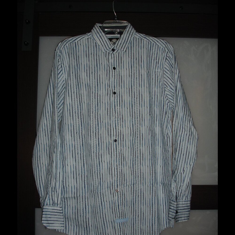 English Laundry Mens long sleeve Blue striped Formal Shirt Medium